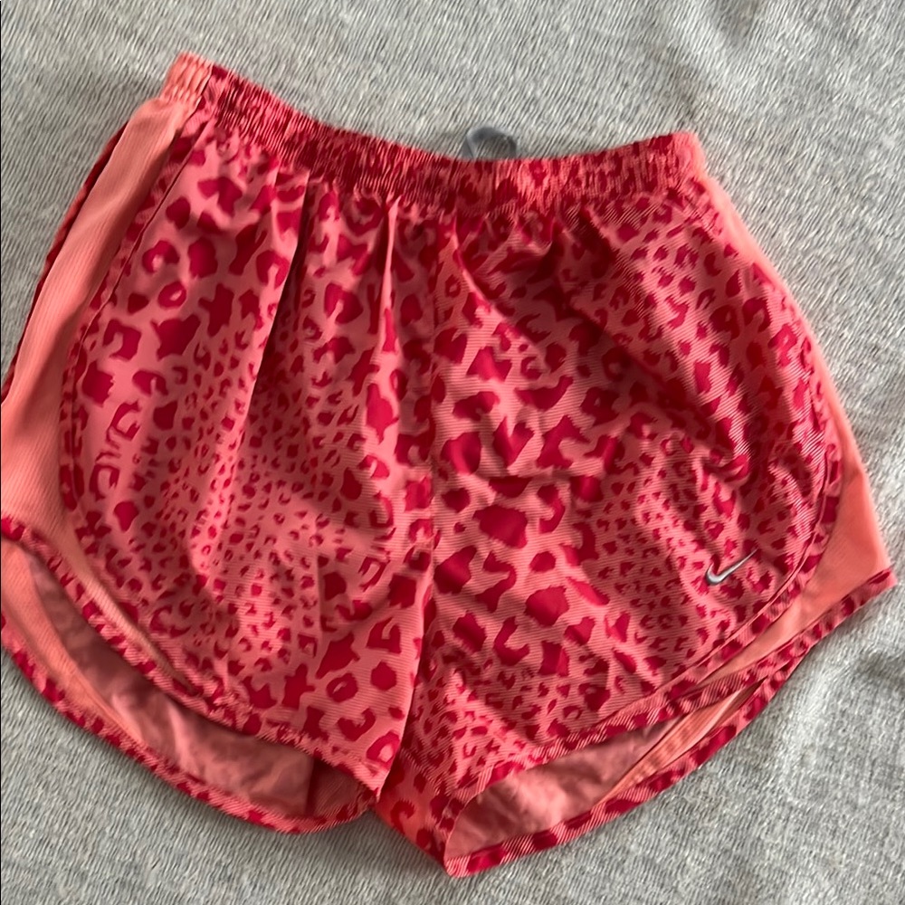 Nike Coral and Red Leopard Print Athletic Tempo Shorts